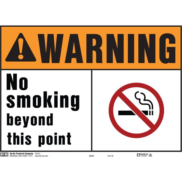 Hy-Ko Warning No Smoking Sign 10" x 14", 5PK A20368
